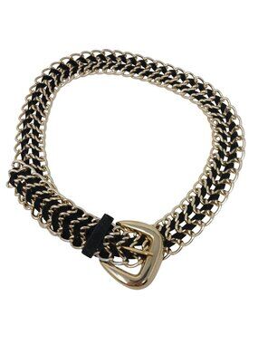 Gold Chain Link Belt W/ Black Faux Suede Weave & Gold Buckle S/M #I-2E